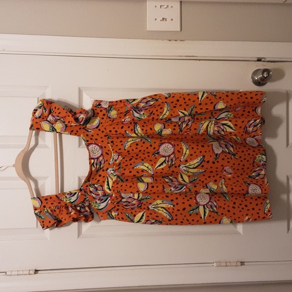 KOURT Vibrant Orange Fruit Print Mini Dress Size - Picture 2 of 12